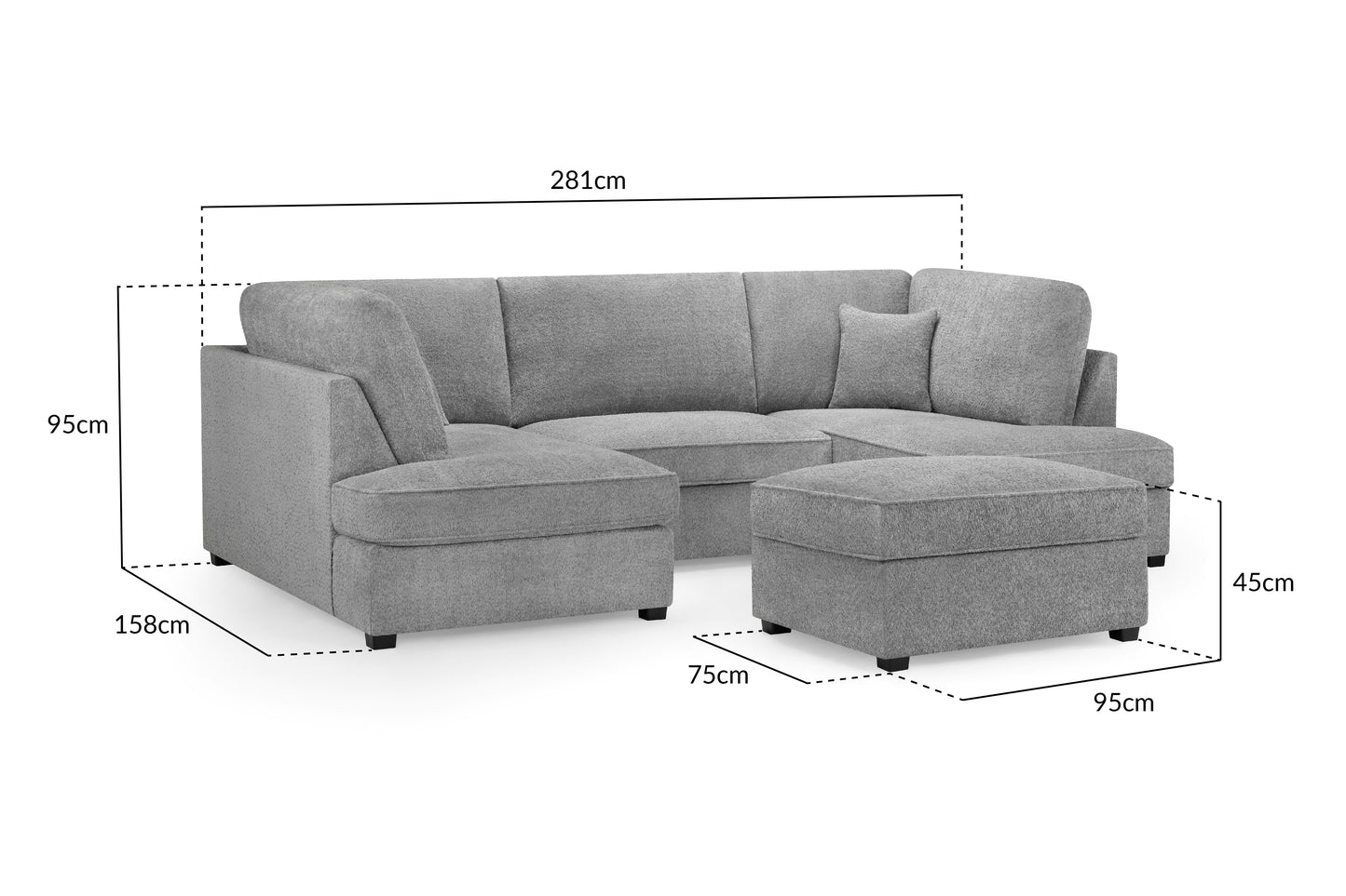 Carnaby Grey Boucle Fabric U Shape Corner Sofa