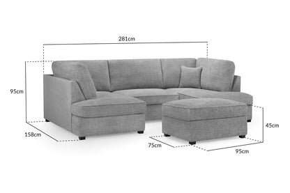 Carnaby Grey Boucle Fabric U Shape Corner Sofa