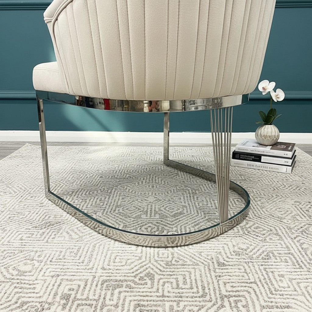 Chelmsford Dining Chair In Beige/Cream Velvet Fabric With Silver Frame