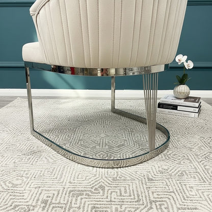 Chelmsford Dining Chair In Beige/Cream Velvet Fabric With Silver Frame