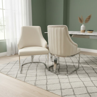 Chelmsford Dining Chair In Beige/Cream Velvet Fabric With Silver Frame
