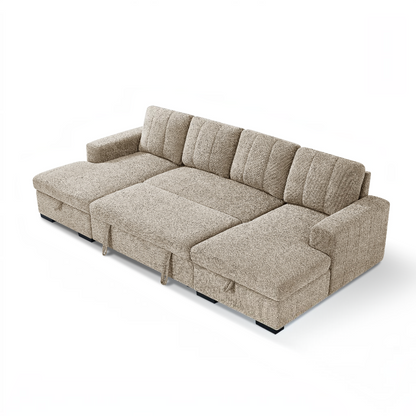 Como Sofabed Beige Fabric U Shape Storage Corner Sofa