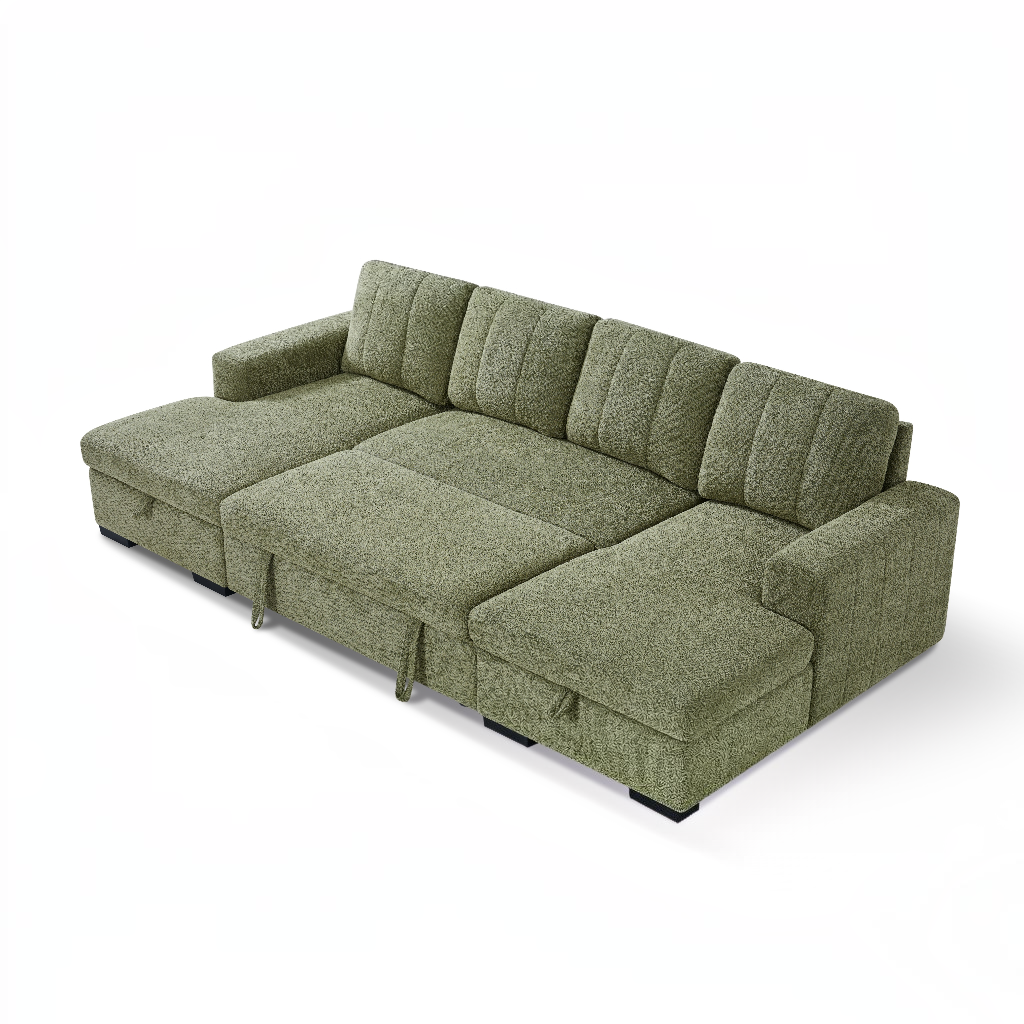 Como Sofabed Green Fabric U Shape Storage Corner Sofa