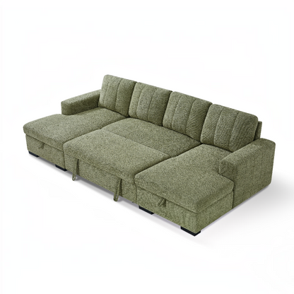 Como Sofabed Green Fabric U Shape Storage Corner Sofa