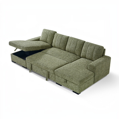 Como Sofabed Green Fabric U Shape Storage Corner Sofa