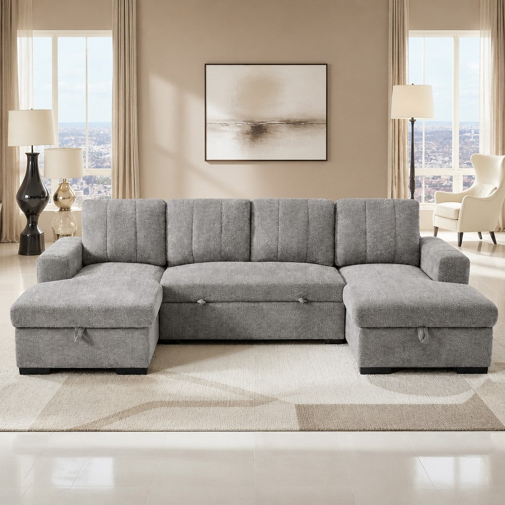 Como Sofabed Grey Fabric U Shape Storage Corner Sofa