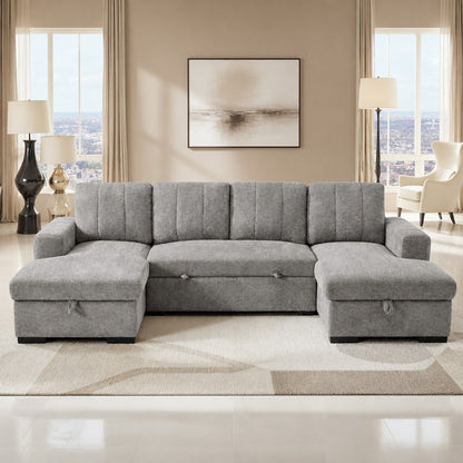Como Sofabed Grey Fabric U Shape Storage Corner Sofa