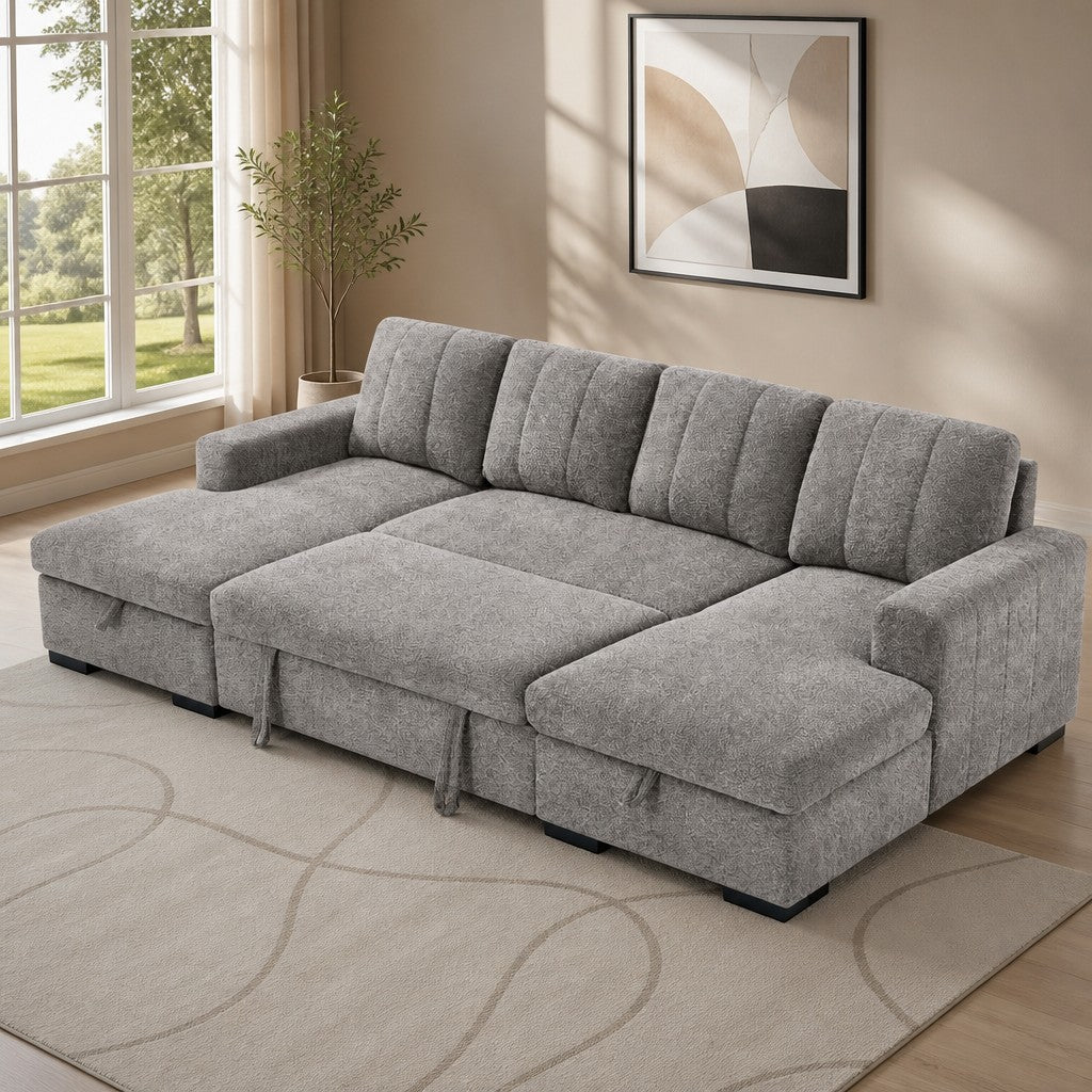 Como Sofabed Grey Fabric U Shape Storage Corner Sofa