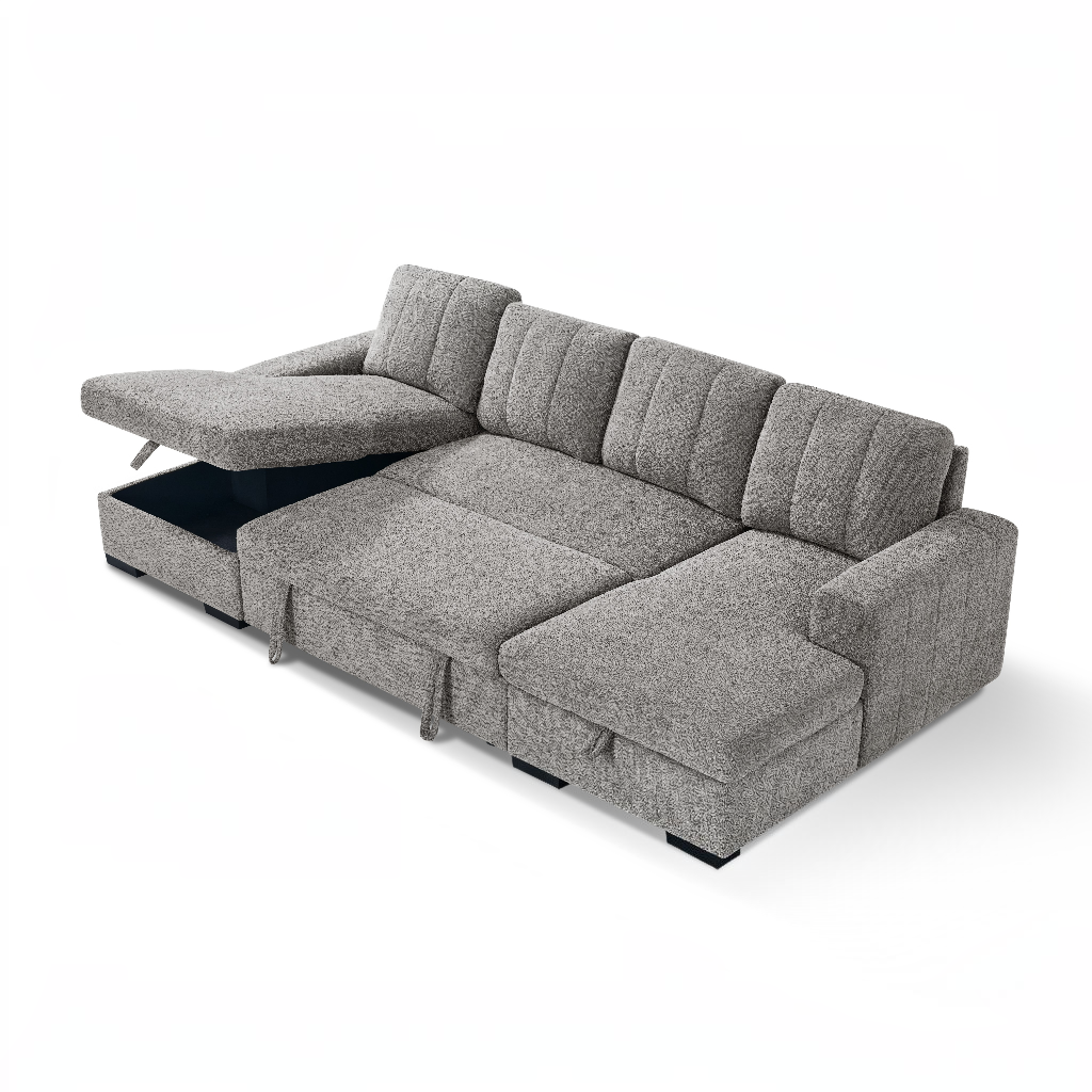 Como Sofabed Grey Fabric U Shape Storage Corner Sofa