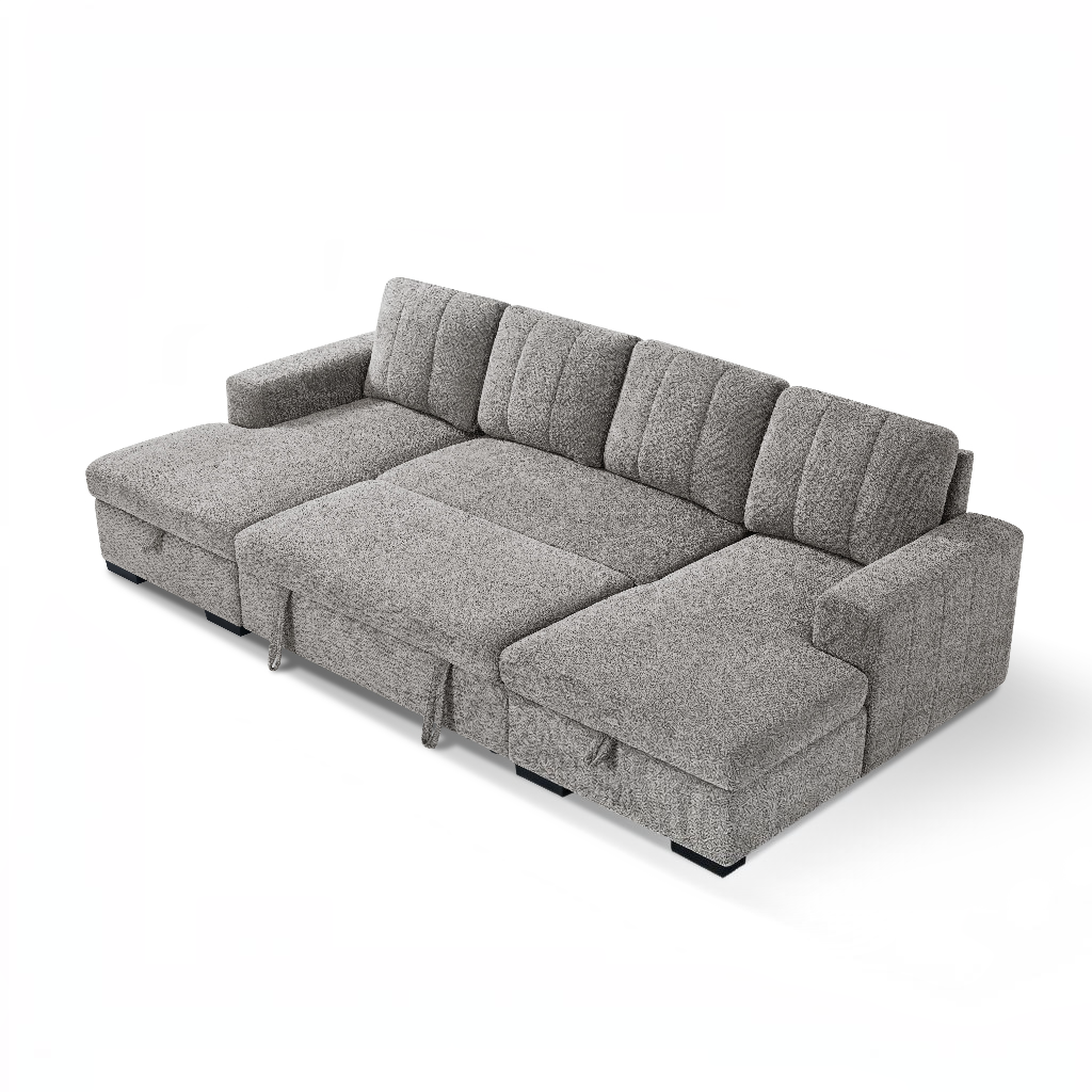 Como Sofabed Grey Fabric U Shape Storage Corner Sofa