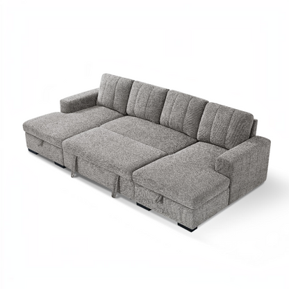 Como Sofabed Grey Fabric U Shape Storage Corner Sofa
