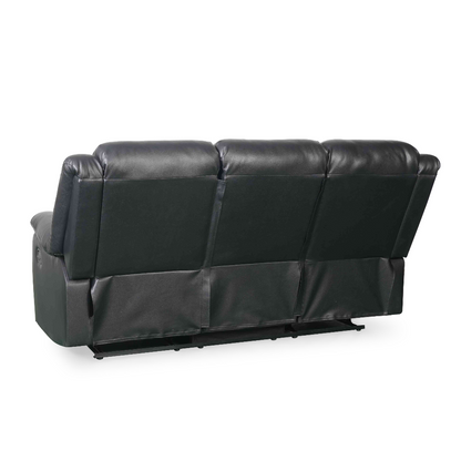 Conrad Manual Recliner Black Faux Leather 3 Seater Sofa