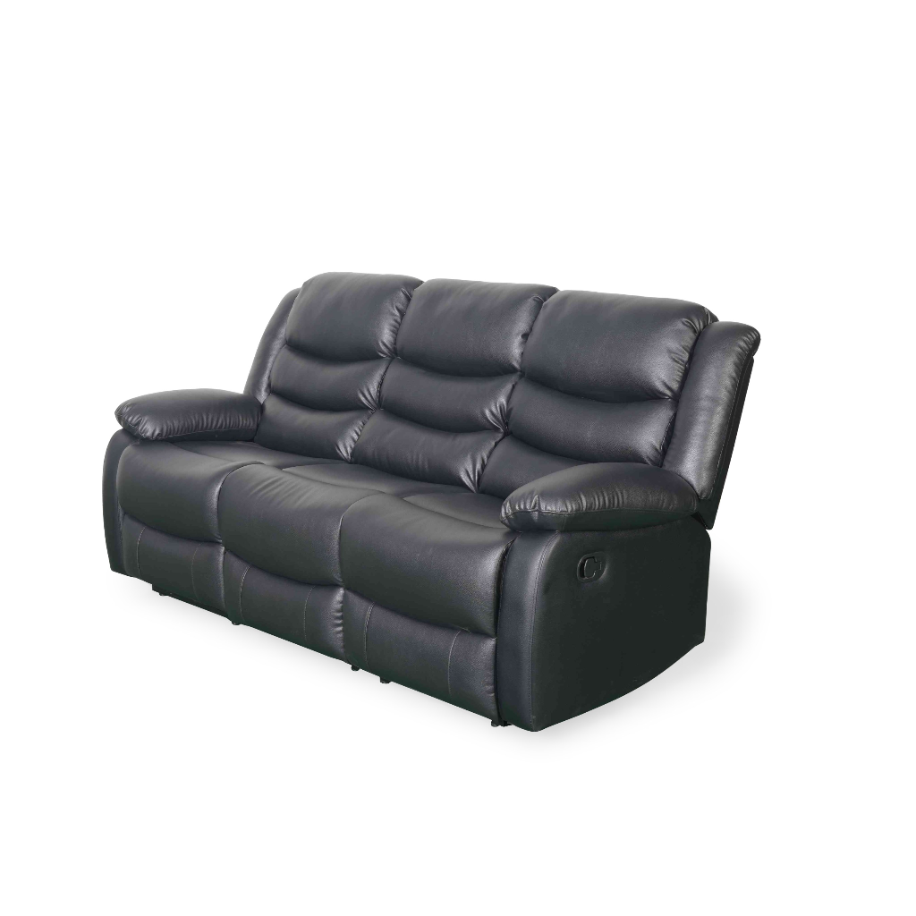Conrad Manual Recliner Black Faux Leather 3 Seater Sofa
