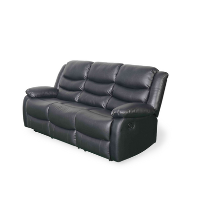 Conrad Manual Recliner Black Faux Leather 3 Seater Sofa