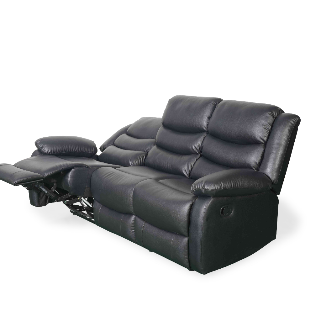 Conrad Manual Recliner Black Faux Leather 3 Seater Sofa