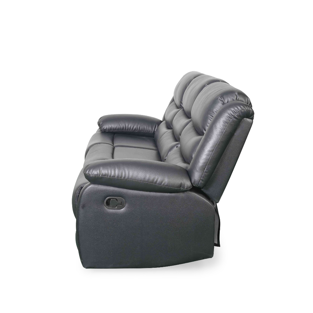 Conrad Manual Recliner Black Faux Leather 3 Seater Sofa