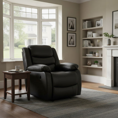 Conrad Manual Recliner Black Faux Leather Armchair