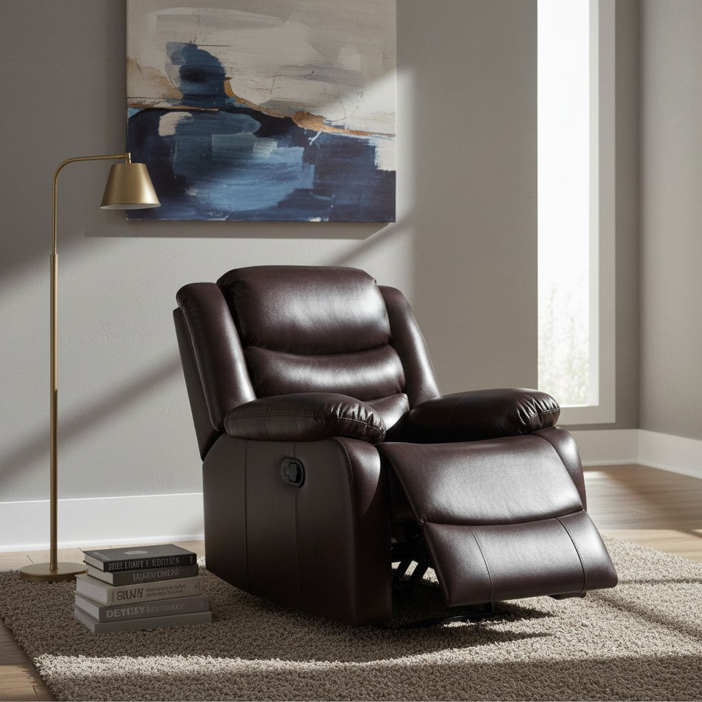 Conrad Manual Recliner Brown Faux Leather Armchair