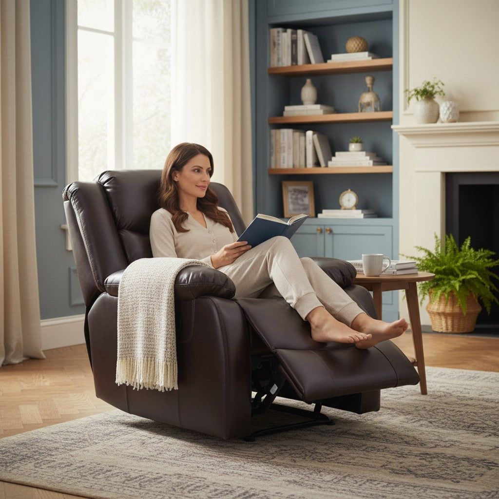 Conrad Manual Recliner Brown Faux Leather Armchair