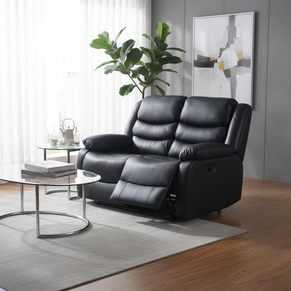 Conrad Manual Recliner Black Faux Leather 2 Seater Sofa