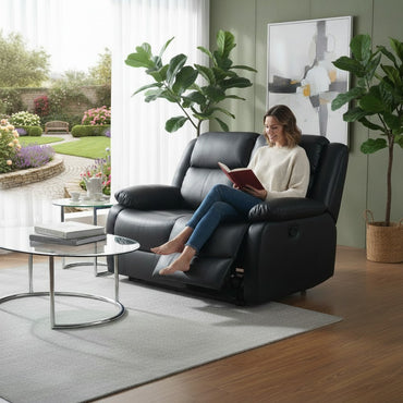 Conrad Manual Recliner Black Faux Leather 2 Seater Sofa