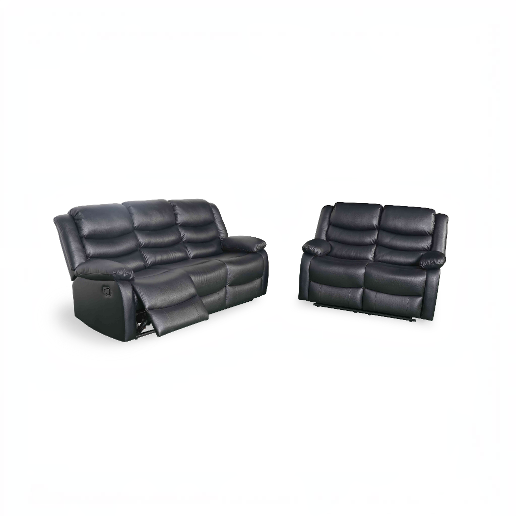 Conrad Manual Recliner Black Faux Leather 3+2 Sofa Suite