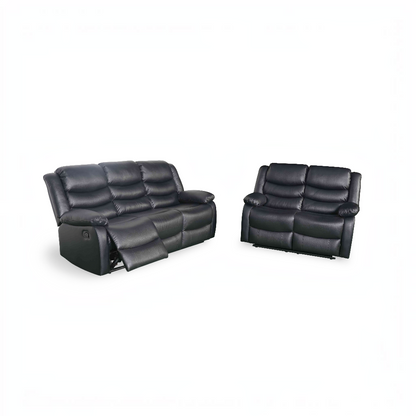 Conrad Manual Recliner Black Faux Leather 3+2 Sofa Suite