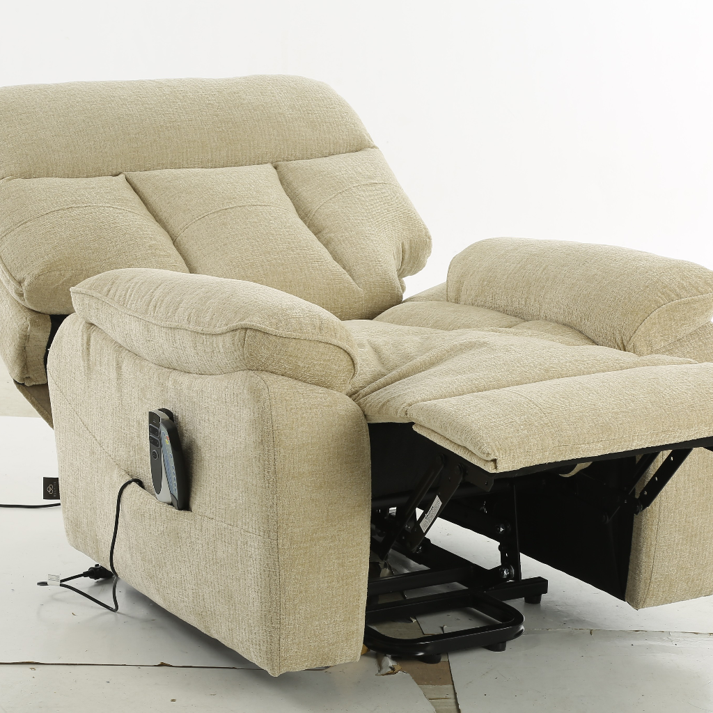Cornwall Rise And Recline Massage Beige Fabric Armchair