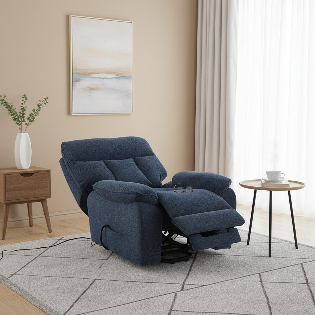 Cornwall Rise And Recline Massage Blue Fabric Armchair