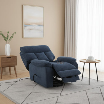 Cornwall Rise And Recline Massage Blue Fabric Armchair