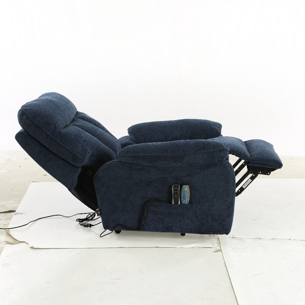 Cornwall Rise And Recline Massage Blue Fabric Armchair