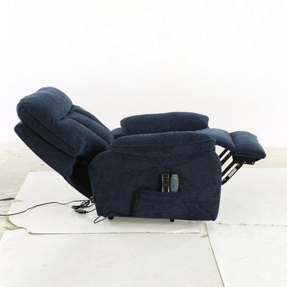 Cornwall Rise And Recline Massage Blue Fabric Armchair