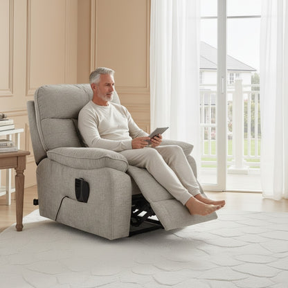 Cornwall Rise And Recline Massage Grey Fabric Armchair