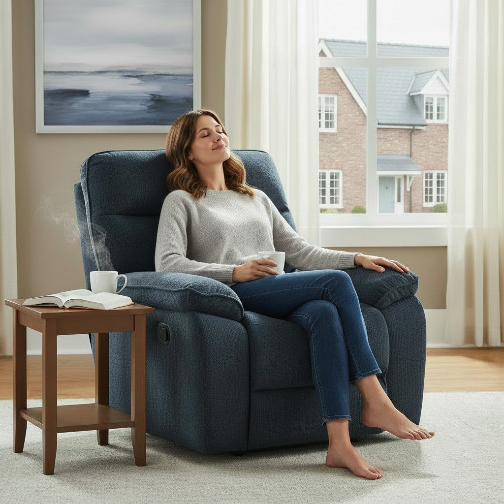 Cornwall Rise And Recline Massage Blue Fabric Armchair