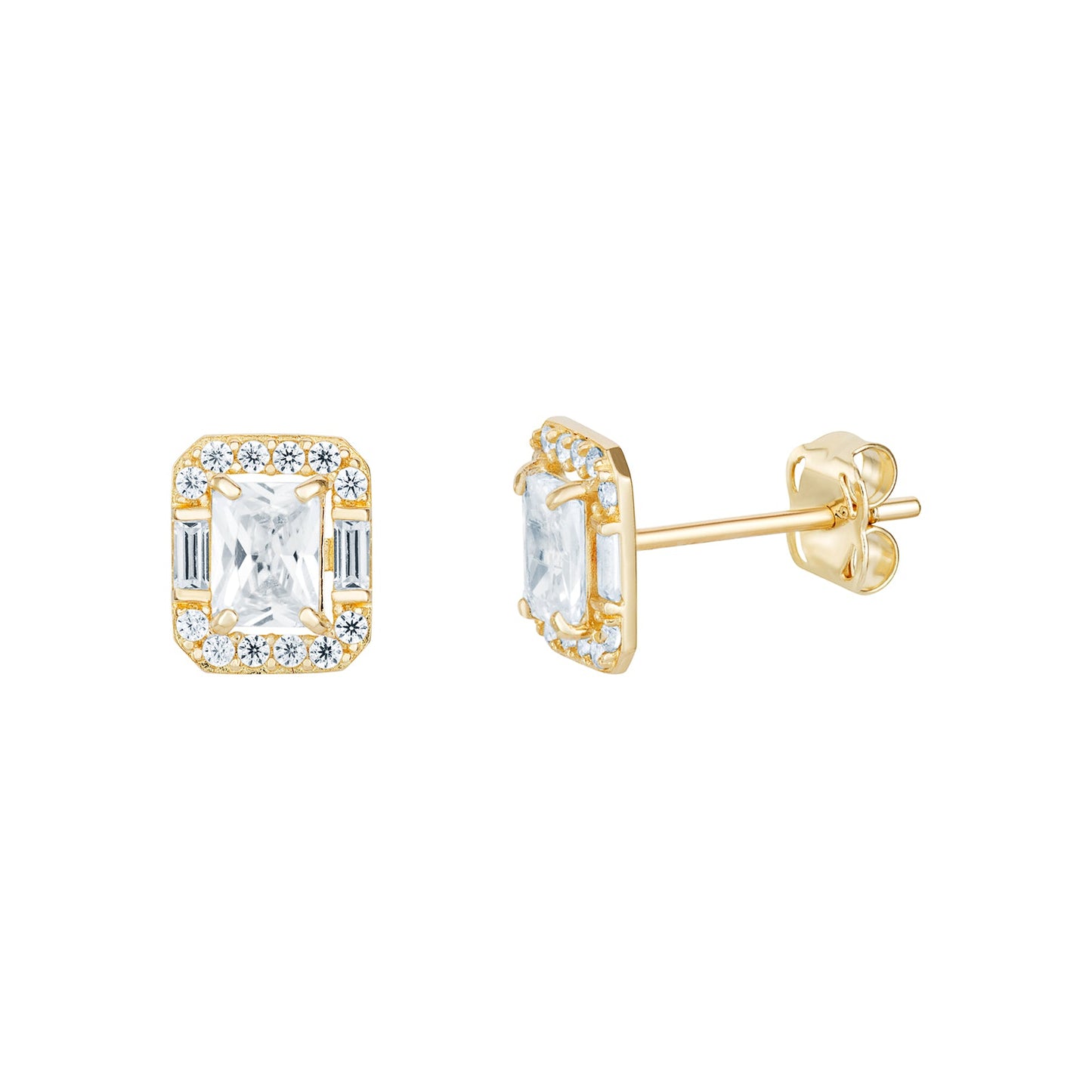 Cubic Zirconia Rectangle Halo Stud Earrings