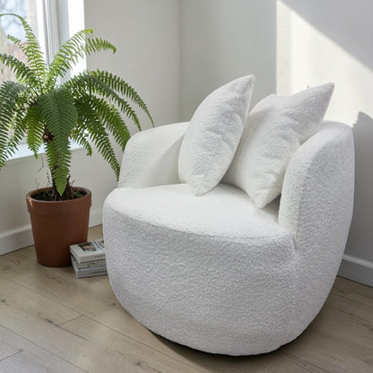 Cuddle Accent Armchair In White Boucle Fabric