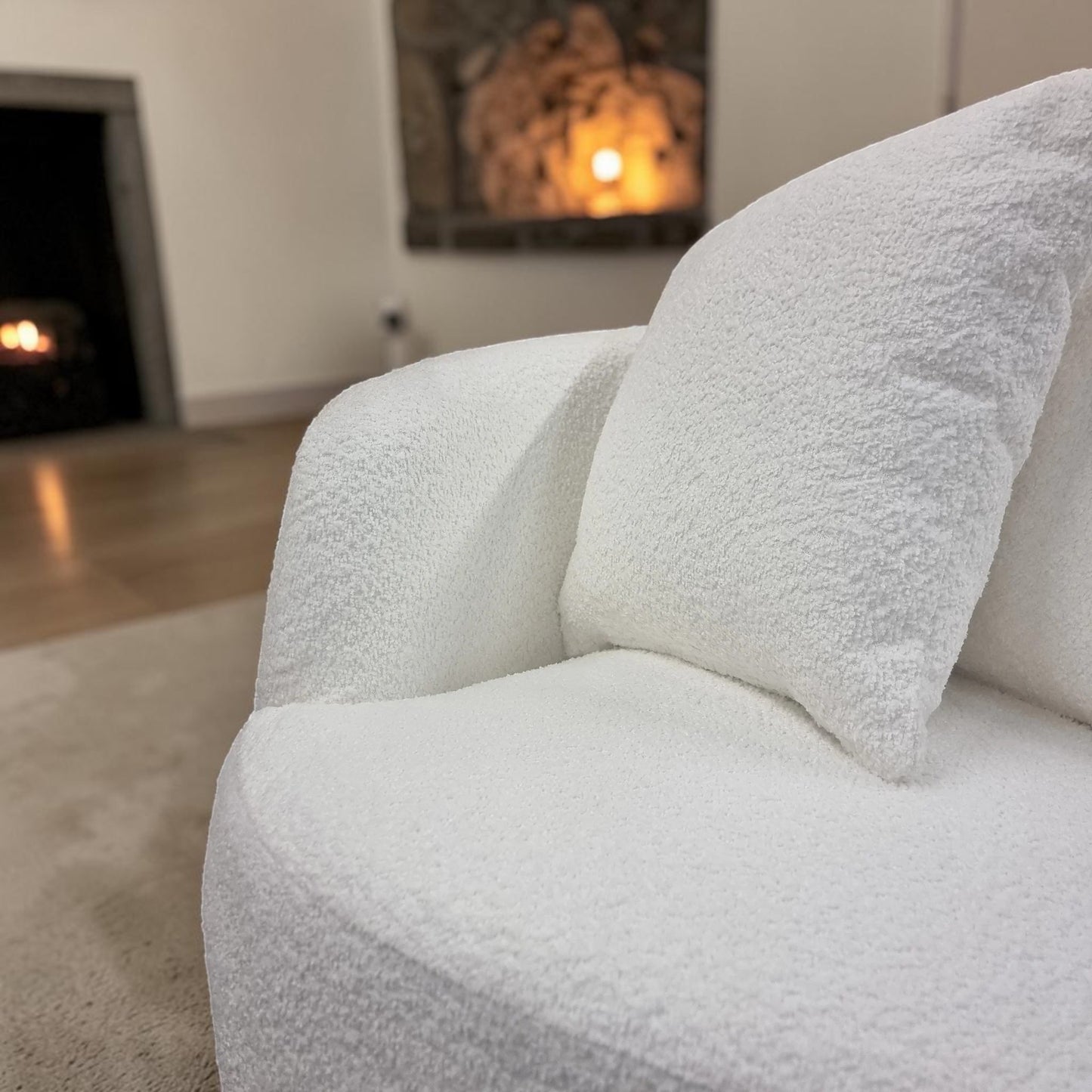 Cuddle Accent Armchair In White Boucle Fabric