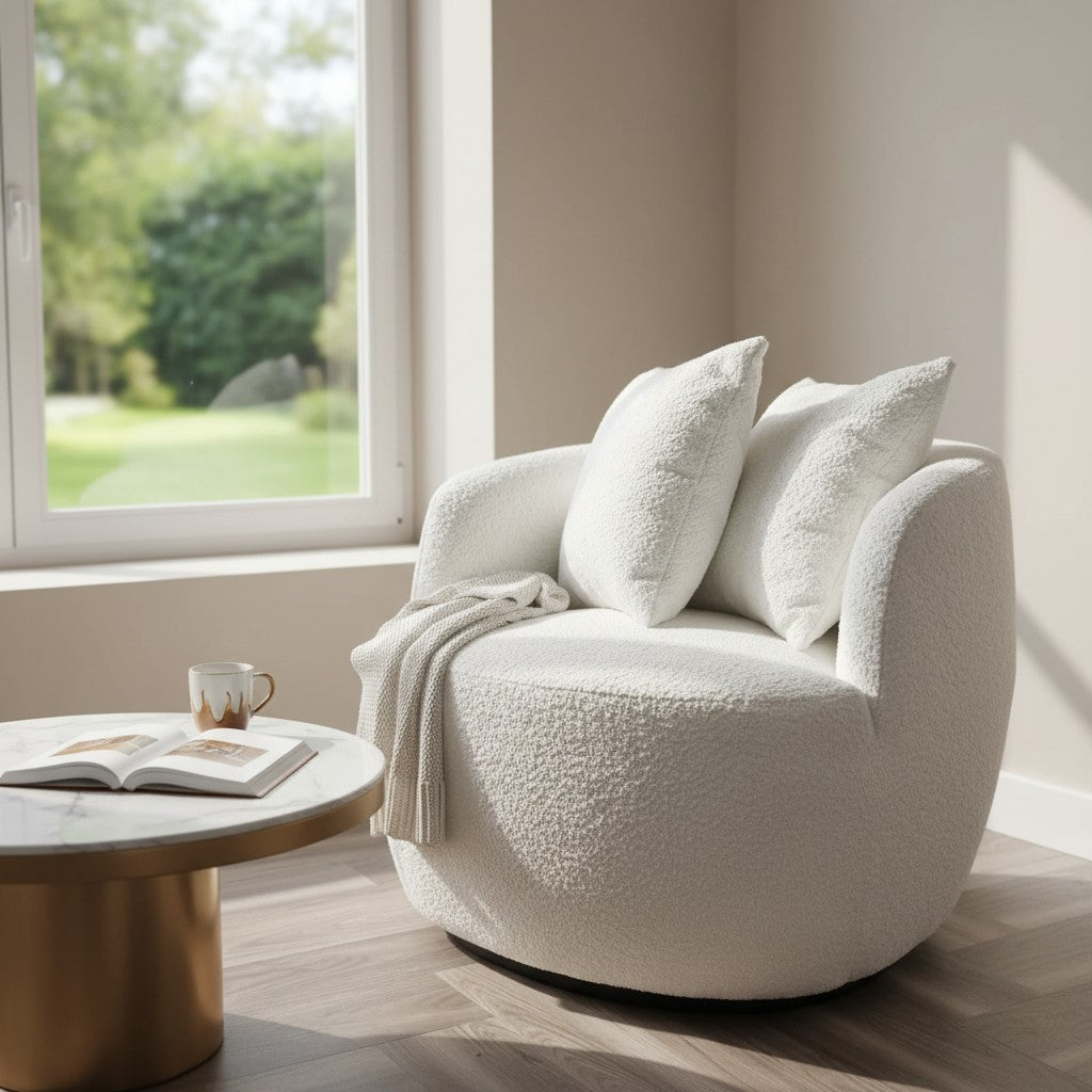 Cuddle Accent Armchair In White Boucle Fabric