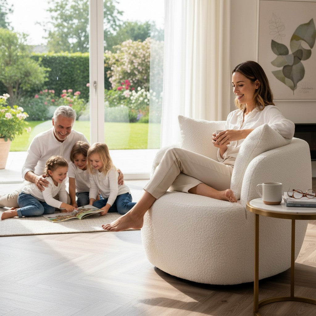 Cuddle Accent Armchair In White Boucle Fabric