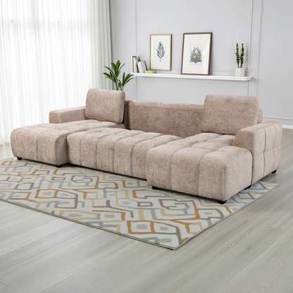Shanghai Luxury Sofabed Beige Fabric U Shape Corner Sofa