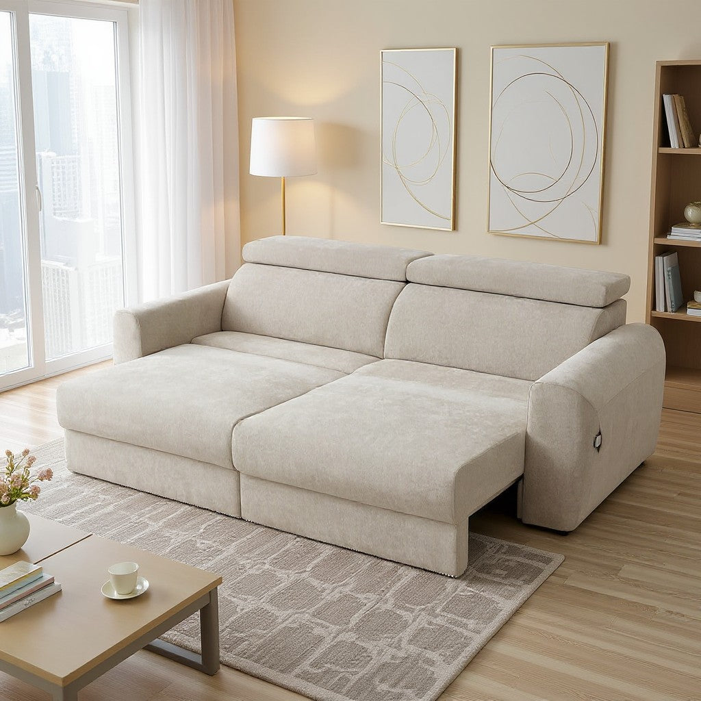 Dakota Electric Sofabed Beige Fabric 3 Seater Sofa