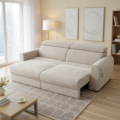 Dakota Electric Sofabed Beige Fabric 3 Seater Sofa