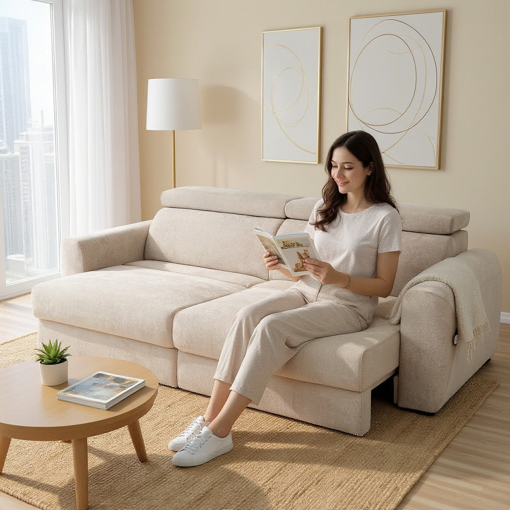 Dakota Electric Sofabed Beige Fabric 3 Seater Sofa