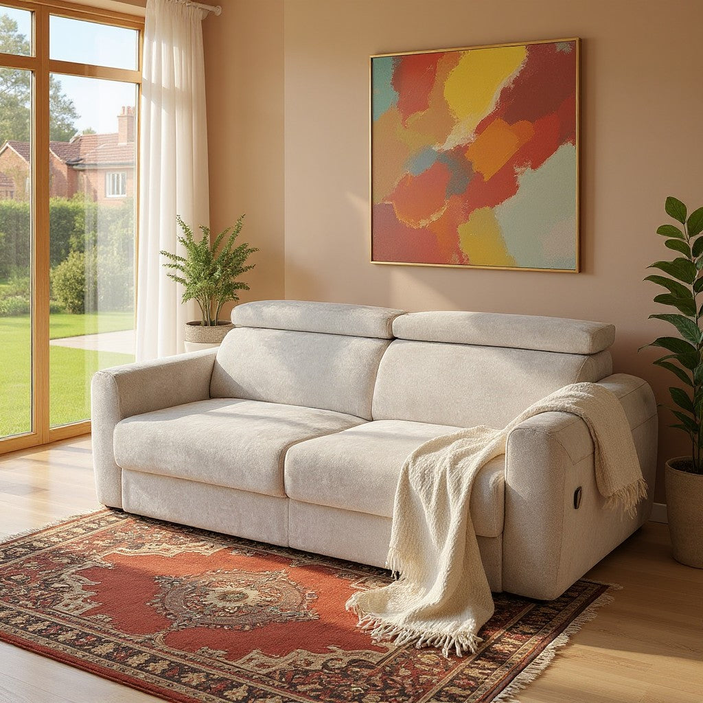 Dakota Electric Sofabed Beige Fabric 3 Seater Sofa