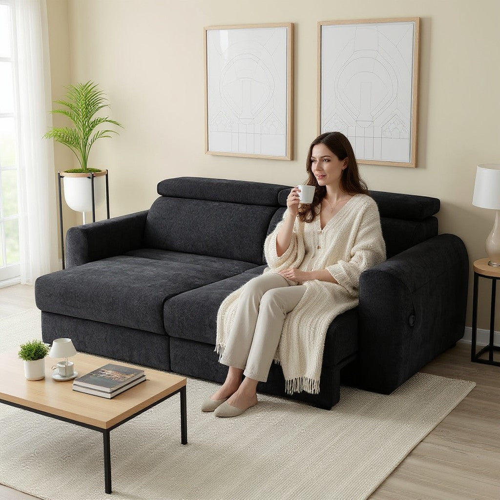 Dakota Electric Sofabed Black Fabric 3 Seater Sofa