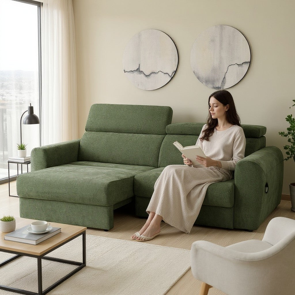 Dakota Electric Sofabed Green Fabric 3 Seater Sofa