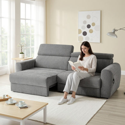 Dakota Electric Sofabed Grey Fabric 3 Seater Sofa
