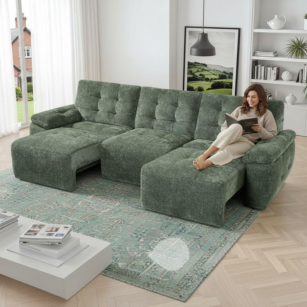 Dallas Electric Sofabed Green Fabric 3 Seater Sofa