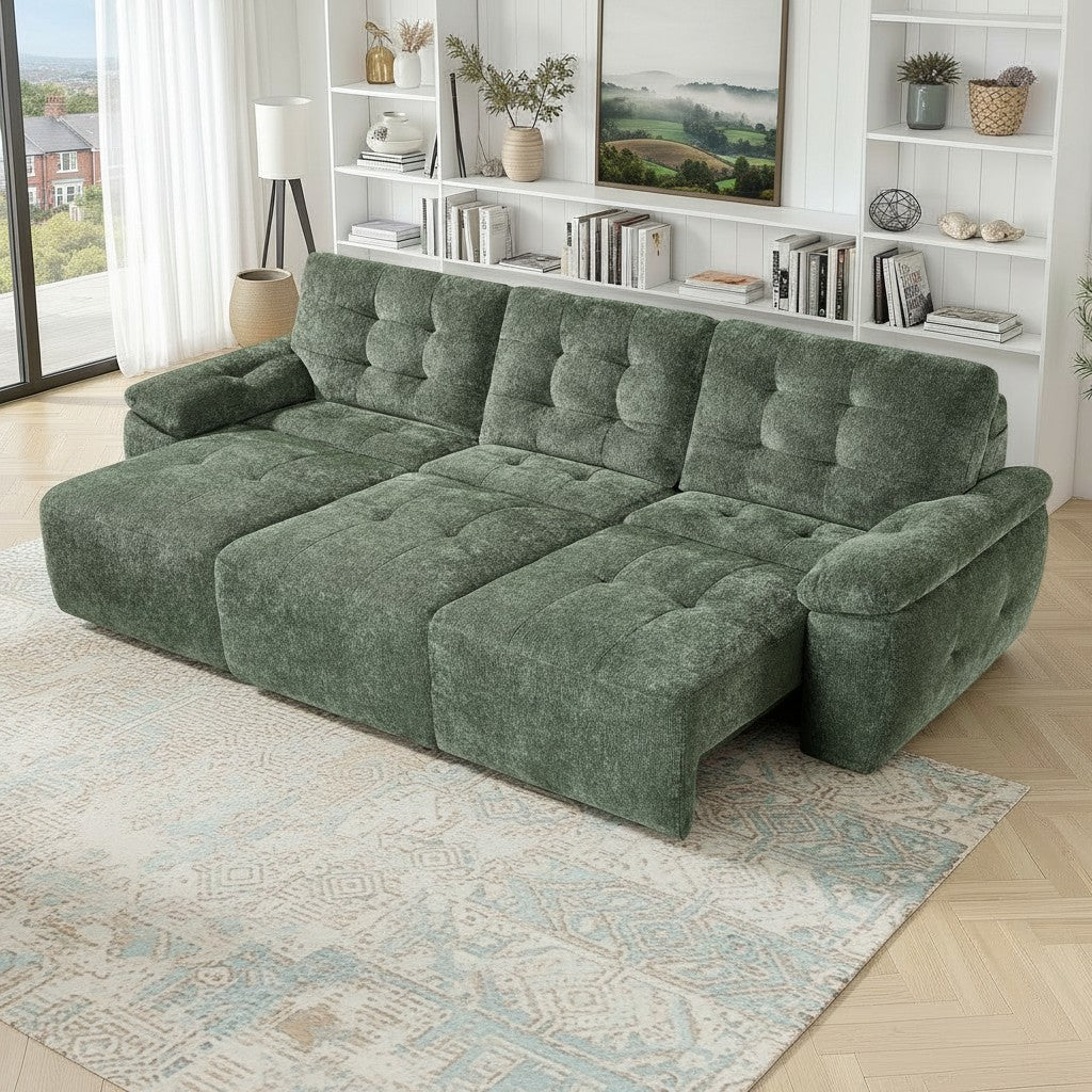 Dallas Electric Sofabed Green Fabric 3 Seater Sofa