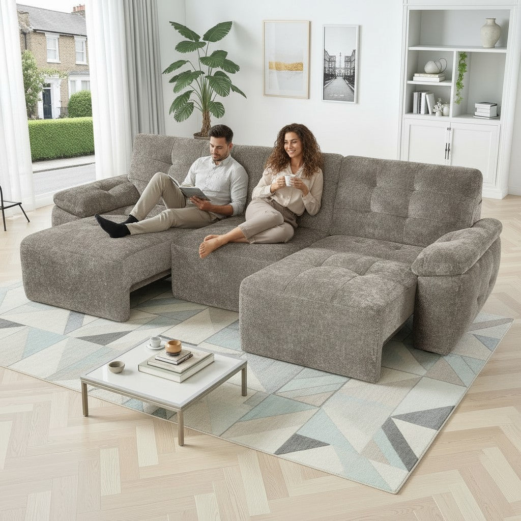 Dallas Electric Sofabed Mushroom Brown Fabric 3 Seater Sofa